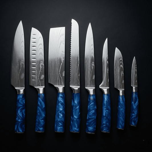 日本製ダマスカスナイフセット – 8点バランスデザイン